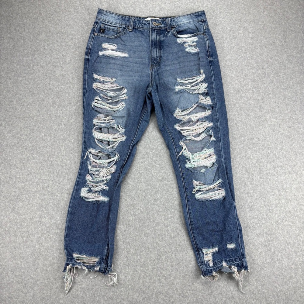 KanCan Jeans Womens 29 Blue Distressed Ripped Frayed High Rise Thrashed Grunge